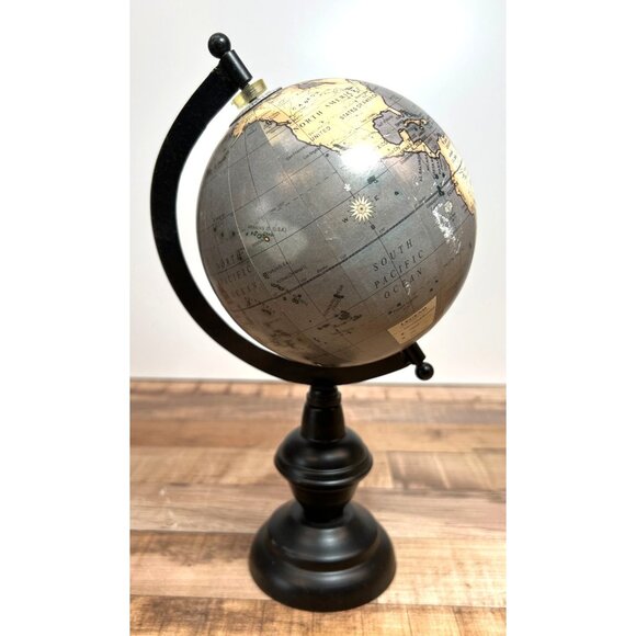 Decorative Vintage-Inspired World Globe With Black Metal Stand And Rotational Ax - Picture 1 of 3